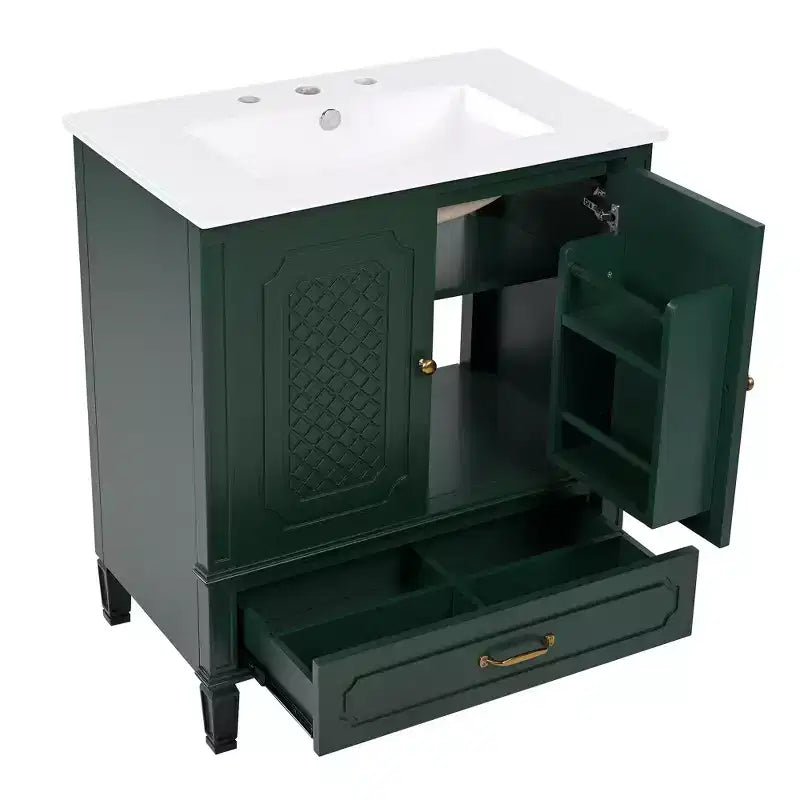Ensemble de meuble-lavabo de salle de bain en bois de 60 pouces avec double vasque, grand meuble de salle de bain autoportant avec tiroir