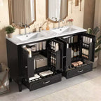 Ensemble de meuble-lavabo de salle de bain en bois de 60 pouces avec double vasque, grand meuble de salle de bain autoportant avec tiroir