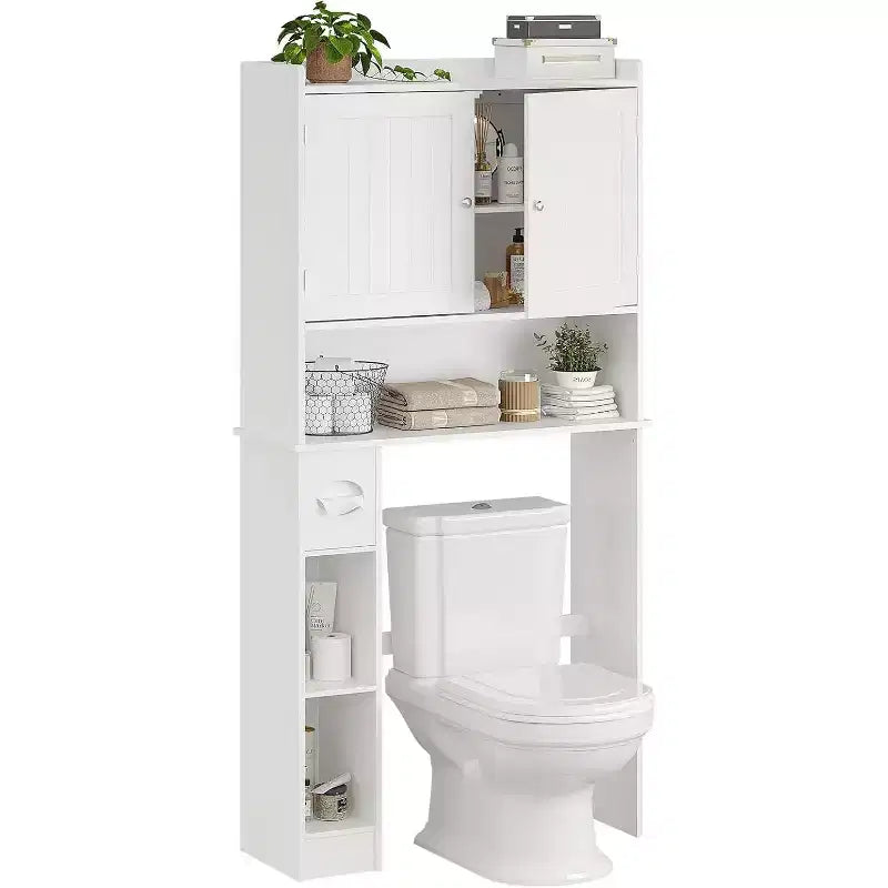 Over The Toilet Storage Cabinet with Barn Doors, Bathroom Stand Over Toilet with Tissue Hook and Adjustable Shelves for Bathroom,Entrance,Laundry Room