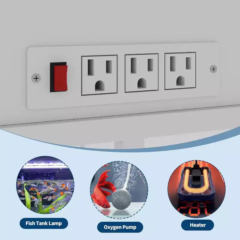 Meuble de support pour aquarium de 150 à 190 litres avec prises, 2 supports d'aquarium et de terrarium avec tiroirs de rangement, pieds réglables en hauteur, capacité de 300 kg, blanc