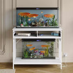 Meuble de support pour aquarium de 150 à 190 litres avec prises, 2 supports d'aquarium et de terrarium avec tiroirs de rangement, pieds réglables en hauteur, capacité de 300 kg, blanc