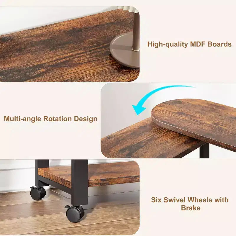 Table d'appoint pivotante à 360° COZONY avec station de charge, table d'appoint mobile avec roulettes et rangement