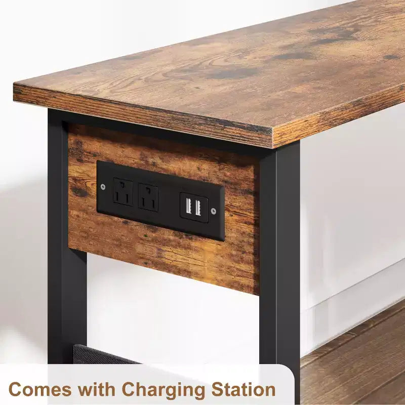 Table d'appoint pivotante à 360° COZONY avec station de charge, table d'appoint mobile avec roulettes et rangement
