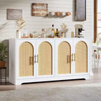 Meuble Buffet Vaisselier – Grand Bahut de Rangement avec 4 Portes en Rotin, Meuble Console Moderne pour Salon, Cuisine, Couloir