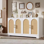 Meuble Buffet Vaisselier – Grand Bahut de Rangement avec 4 Portes en Rotin, Meuble Console Moderne pour Salon, Cuisine, Couloir
