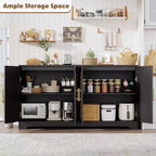 Meuble Buffet Vaisselier – Grand Bahut de Rangement avec 4 Portes en Rotin, Meuble Console Moderne pour Salon, Cuisine, Couloir