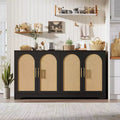 Sideboard Buffet Cabinet - Large Credenza Storage with 4 Rattan Doors, Modern Console Table Accent Coffee Bar Cabinet for Living Room,Kitchen,Hallway