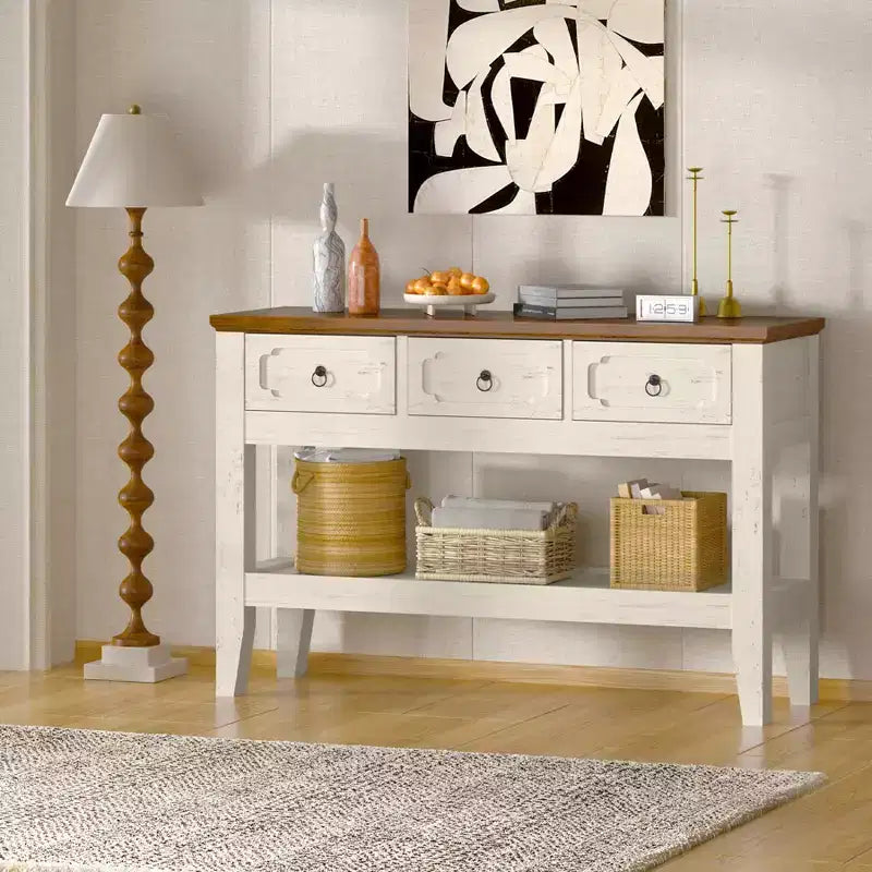 Acekool 47 Console Table with Drawers, Farmhouse Rustic Entryway Table with Bottom Shelf and Solid Wood Legs for Entryway, Living Room