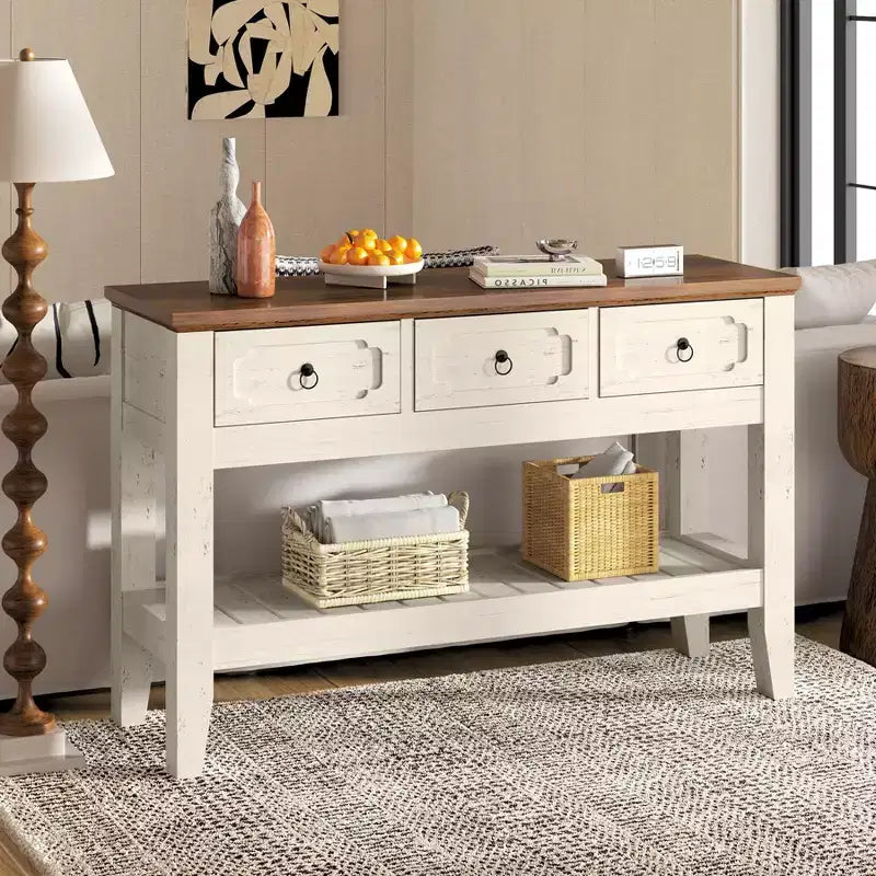 Acekool 47 Console avec tiroirs, Table d'entrée rustique de ferme avec étagère inférieure et pieds en bois massif pour l'entrée, le salon