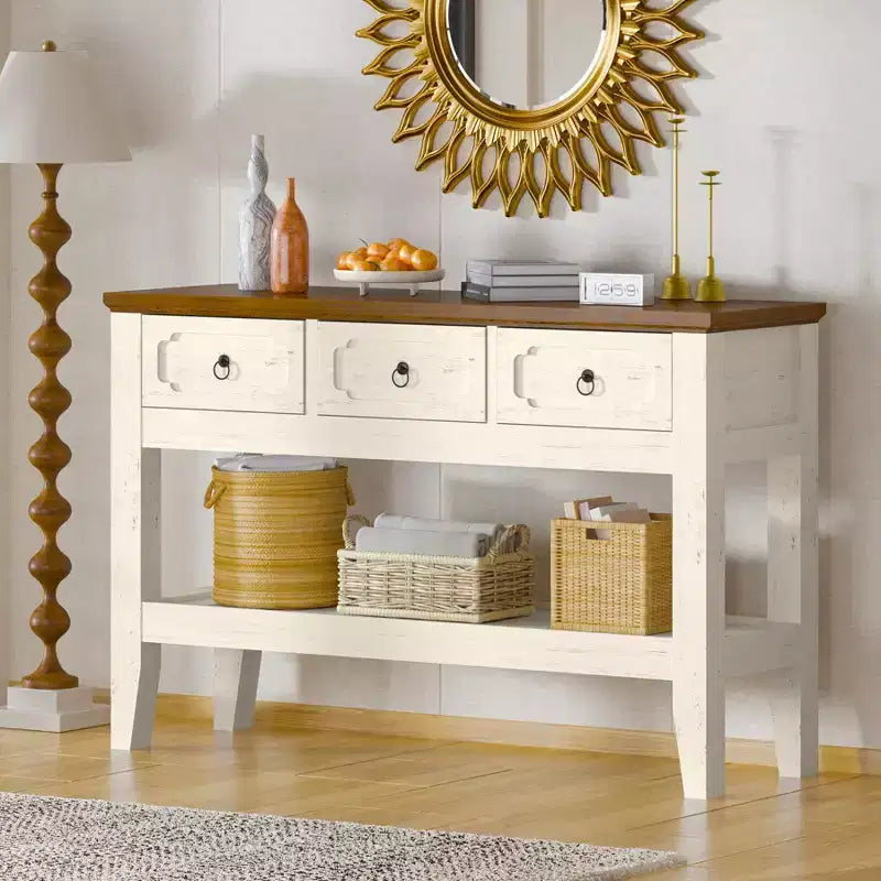 Acekool 47 Console avec tiroirs, Table d'entrée rustique de ferme avec étagère inférieure et pieds en bois massif pour l'entrée, le salon