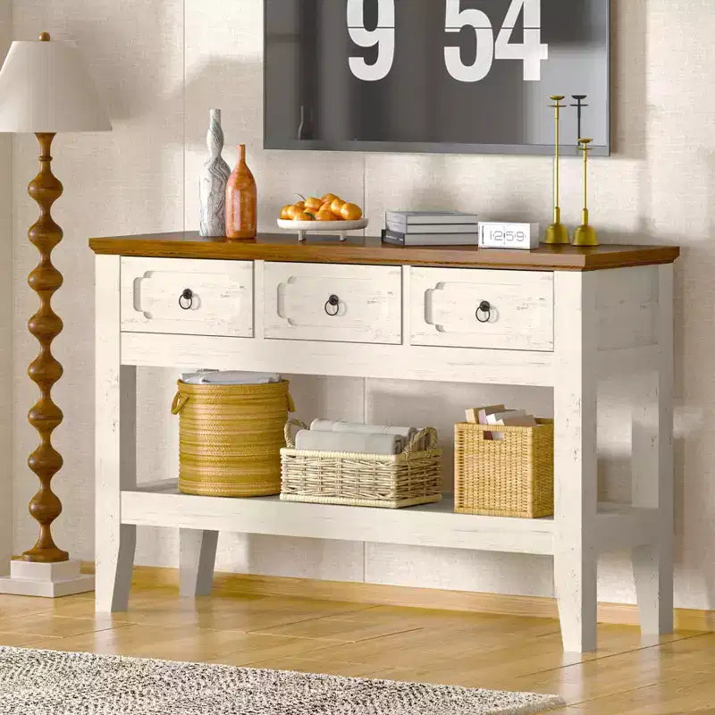 Acekool 47 Console avec tiroirs, Table d'entrée rustique de ferme avec étagère inférieure et pieds en bois massif pour l'entrée, le salon
