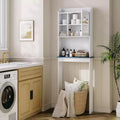 Over The Toilet Storage Cabinet with Adjustable Shelves & Tempered Glass Doors,Space Saving Freestanding Bathroom Organizer
