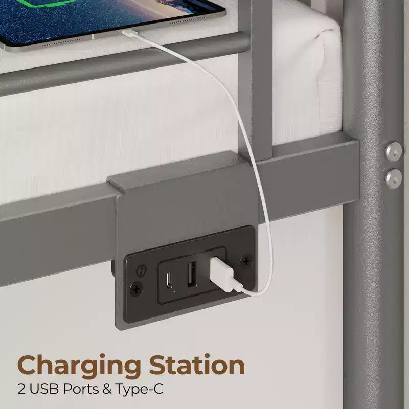 Lit superposé Greenstell - Bandes lumineuses LED à intensité variable, ports de charge USB, lit gigogne et convertible en 2 lits