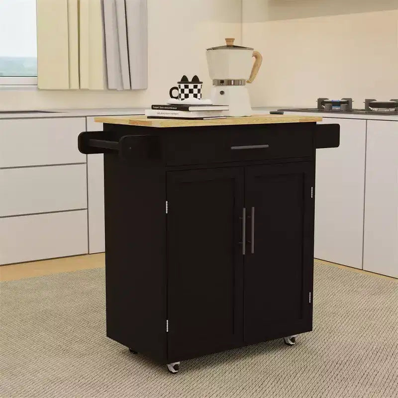 Îlot de Cuisine avec Prise de Courant, Îlot de Rangement de Cuisine avec Grand Plan de Travail, Porte-Épices et Tiroir, Chariot de Cuisine Roulant sur Roues