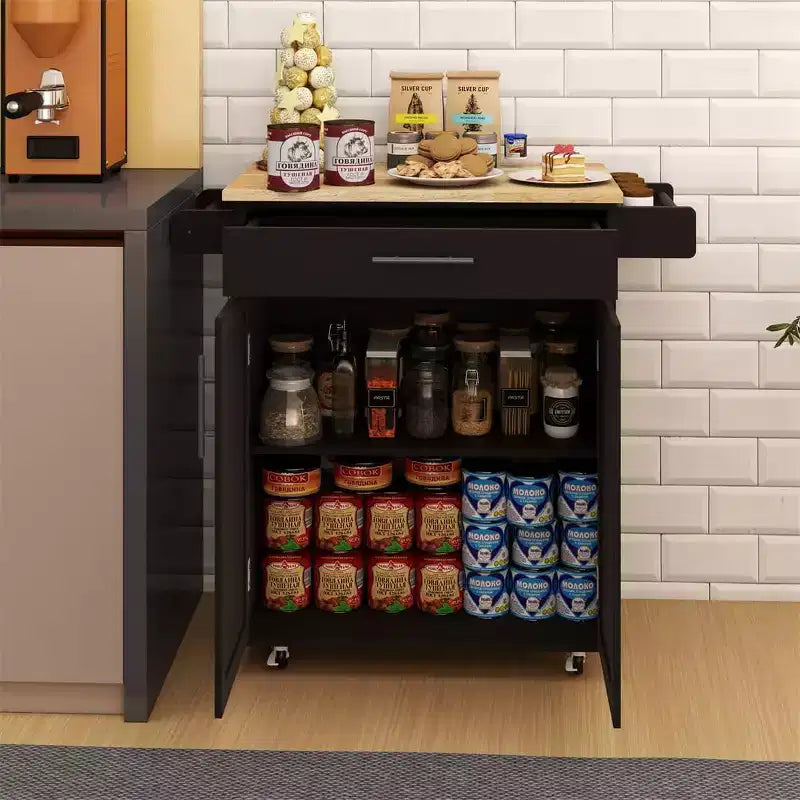 Îlot de Cuisine avec Prise de Courant, Îlot de Rangement de Cuisine avec Grand Plan de Travail, Porte-Épices et Tiroir, Chariot de Cuisine Roulant sur Roues