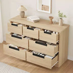 Commode à 7 tiroirs avec poignées intégrées, commode en bois moderne pour chambre à coucher, chambre d'enfant, salon, montage facile, sécurité anti-basculement
