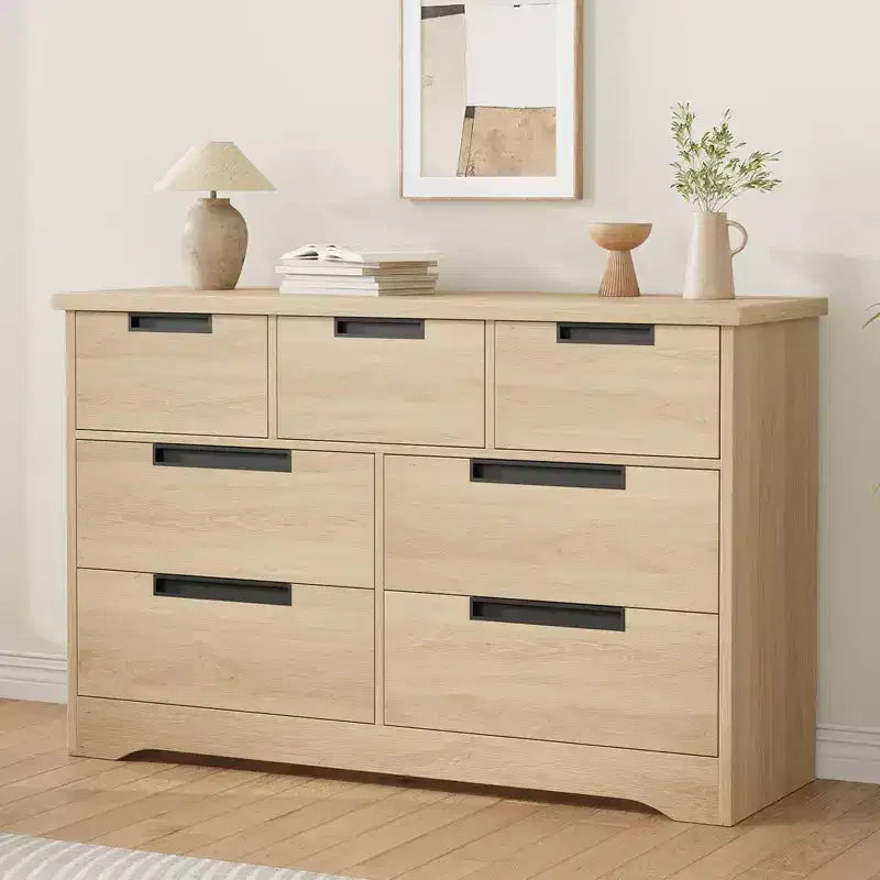 Commode à 7 tiroirs avec poignées intégrées, commode en bois moderne pour chambre à coucher, chambre d'enfant, salon, montage facile, sécurité anti-basculement
