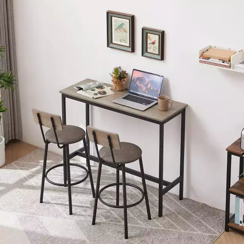 Ensemble de 3 pièces pour table à manger à hauteur de comptoir industrielle avec 2 tabourets à hauteur de comptoir en PU, pour cuisine ou bar à la maison peu encombrant - Panipeachy