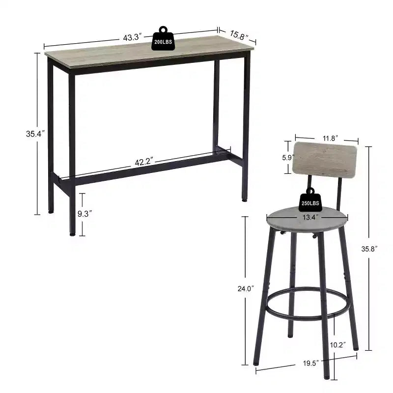 Ensemble de 3 pièces pour table à manger à hauteur de comptoir industrielle avec 2 tabourets à hauteur de comptoir en PU, pour cuisine ou bar à la maison peu encombrant - Panipeachy