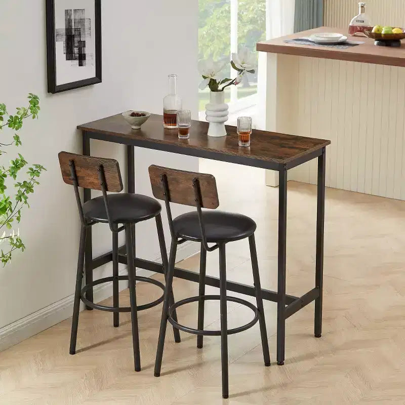 Ensemble de 3 pièces pour table à manger à hauteur de comptoir industrielle avec 2 tabourets à hauteur de comptoir en PU, pour cuisine ou bar à la maison peu encombrant - Panipeachy