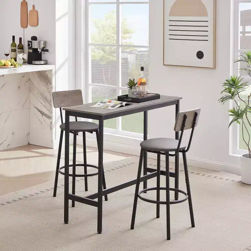 Ensemble de 3 pièces pour table à manger à hauteur de comptoir industrielle avec 2 tabourets à hauteur de comptoir en PU, pour cuisine ou bar à la maison peu encombrant - Panipeachy