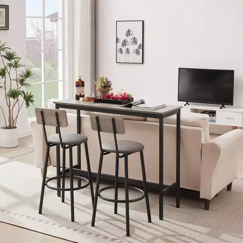 Ensemble de 3 pièces pour table à manger à hauteur de comptoir industrielle avec 2 tabourets à hauteur de comptoir en PU, pour cuisine ou bar à la maison peu encombrant - Panipeachy