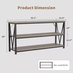 Console industrielle de 140 cm, Table de canapé à 3 niveaux avec étagères de rangement et design latéral en V, Longue table d'entrée pour couloir, salon, chambre à coucher