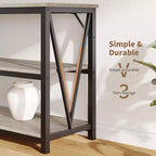 Console industrielle de 140 cm, Table de canapé à 3 niveaux avec étagères de rangement et design latéral en V, Longue table d'entrée pour couloir, salon, chambre à coucher
