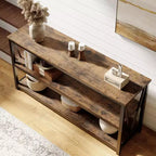 Console industrielle de 140 cm, Table de canapé à 3 niveaux avec étagères de rangement et design latéral en V, Longue table d'entrée pour couloir, salon, chambre à coucher