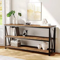 55 Inch Industrial Console Table, 3-Tier Sofa Table with Storage Shelves & V-Shaped Side Design, Long Entryway Table for Hallway,Living Room,Bedroom