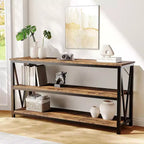 55 Inch Industrial Console Table, 3-Tier Sofa Table with Storage Shelves & V-Shaped Side Design, Long Entryway Table for Hallway,Living Room,Bedroom