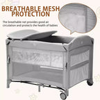 Acekool Berceau cododo 5 en 1 avec matelas à langer et jouet, parc portable pour nouveau-né et tout-petit, gris