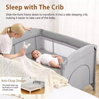 Acekool Berceau cododo 5 en 1 avec matelas à langer et jouet, parc portable pour nouveau-né et tout-petit, gris