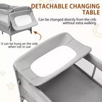 Acekool Berceau cododo 5 en 1 avec matelas à langer et jouet, parc portable pour nouveau-né et tout-petit, gris