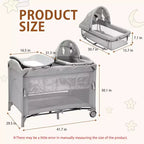 Acekool Berceau cododo 5 en 1 avec matelas à langer et jouet, parc portable pour nouveau-né et tout-petit, gris