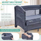 Acekool Berceau cododo 5 en 1 avec matelas à langer et jouet, parc portable pour nouveau-né et tout-petit, gris