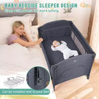 Acekool Berceau cododo 5 en 1 avec matelas à langer et jouet, parc portable pour nouveau-né et tout-petit, gris