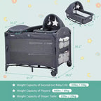 Acekool Berceau cododo 5 en 1 avec matelas à langer et jouet, parc portable pour nouveau-né et tout-petit, gris