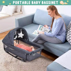 Acekool Berceau cododo 5 en 1 avec matelas à langer et jouet, parc portable pour nouveau-né et tout-petit, gris