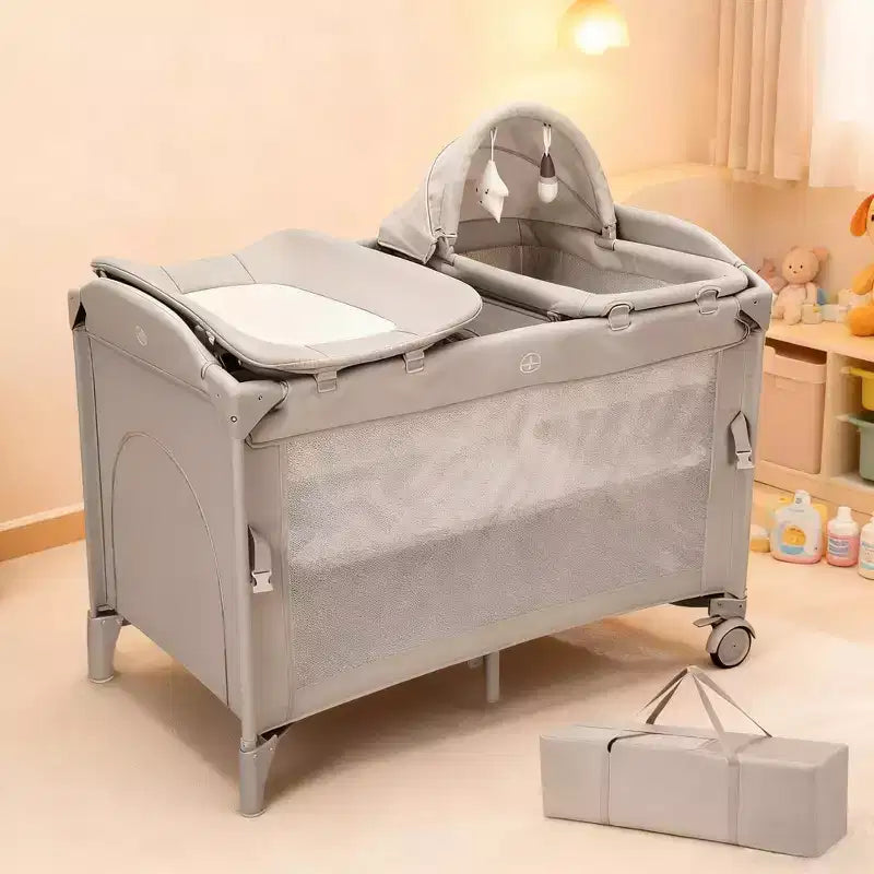 Acekool Berceau cododo 5 en 1 avec matelas à langer et jouet, parc portable pour nouveau-né et tout-petit, gris