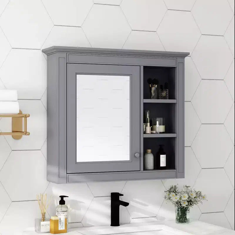 Meuble de salle de bain CASAINC 30 x 28 avec miroir et 3 étagères ouvertes, fixation murale (sans meuble-lavabo)