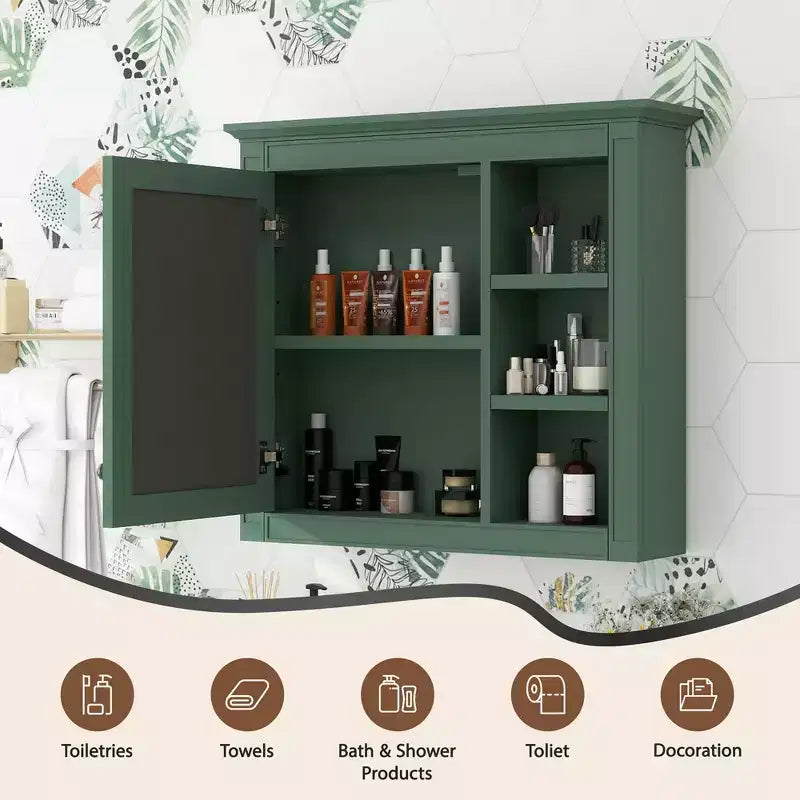 Meuble de salle de bain CASAINC 30 x 28 avec miroir et 3 étagères ouvertes, fixation murale (sans meuble-lavabo)