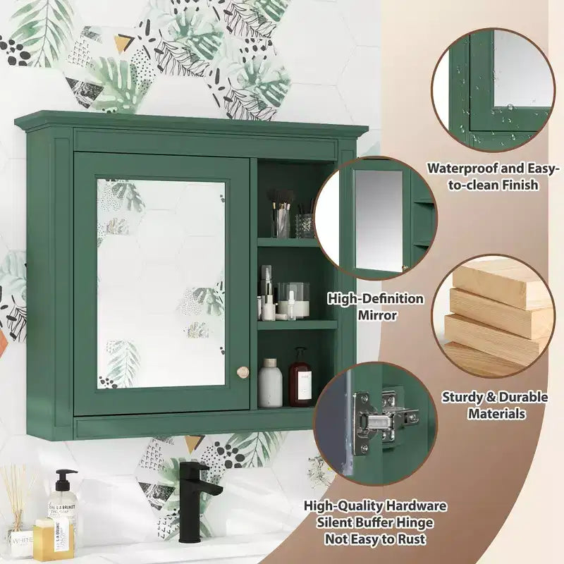 Meuble de salle de bain CASAINC 30 x 28 avec miroir et 3 étagères ouvertes, fixation murale (sans meuble-lavabo)