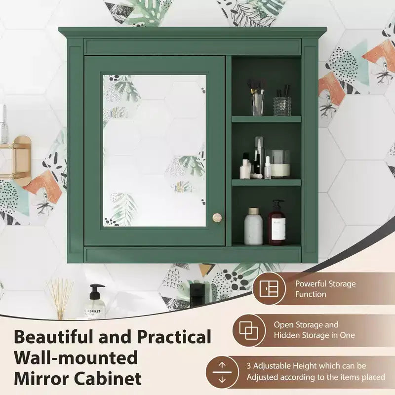 Meuble de salle de bain CASAINC 30 x 28 avec miroir et 3 étagères ouvertes, fixation murale (sans meuble-lavabo)