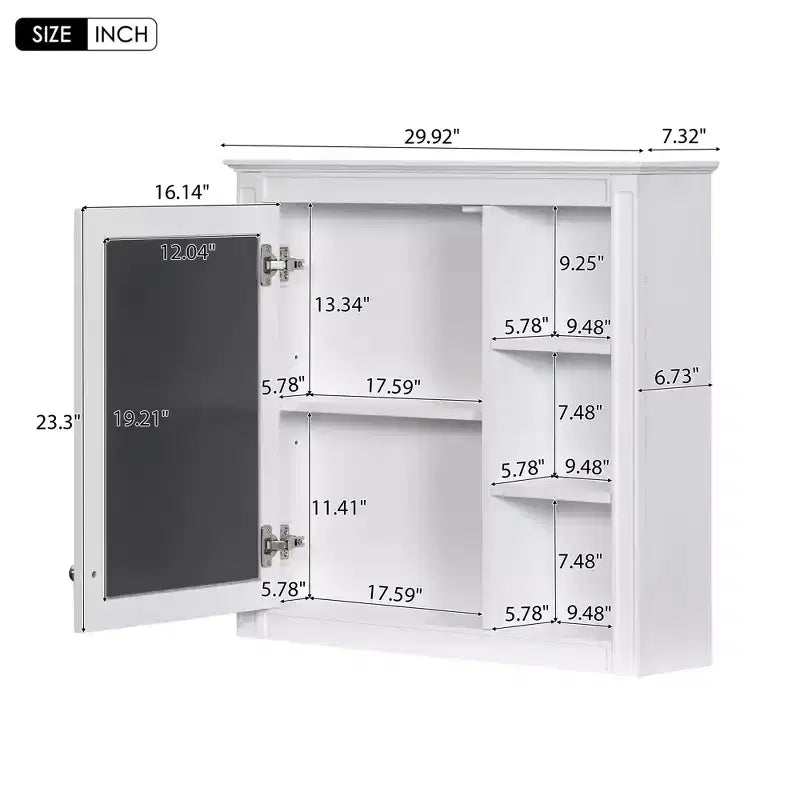Meuble de salle de bain CASAINC 30 x 28 avec miroir et 3 étagères ouvertes, fixation murale (sans meuble-lavabo)