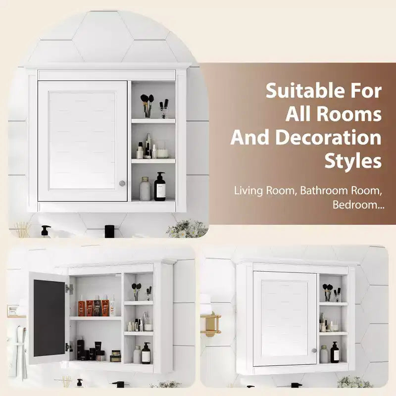 Meuble de salle de bain CASAINC 30 x 28 avec miroir et 3 étagères ouvertes, fixation murale (sans meuble-lavabo)