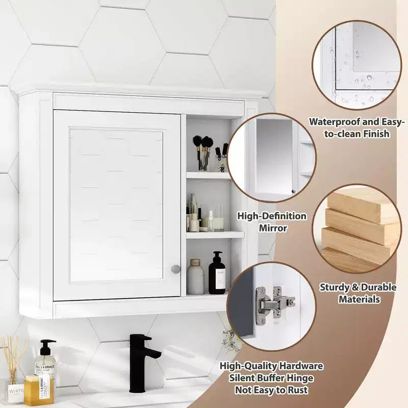 Meuble de salle de bain CASAINC 30 x 28 avec miroir et 3 étagères ouvertes, fixation murale (sans meuble-lavabo)