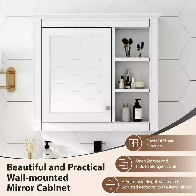 Meuble de salle de bain CASAINC 30 x 28 avec miroir et 3 étagères ouvertes, fixation murale (sans meuble-lavabo)