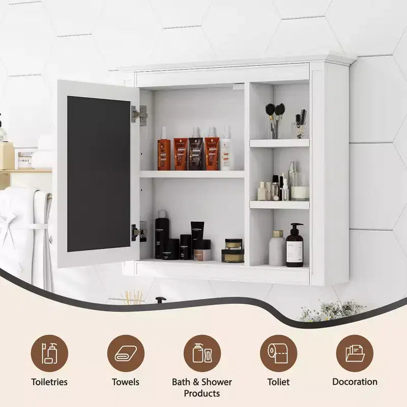 Meuble de salle de bain CASAINC 30 x 28 avec miroir et 3 étagères ouvertes, fixation murale (sans meuble-lavabo)