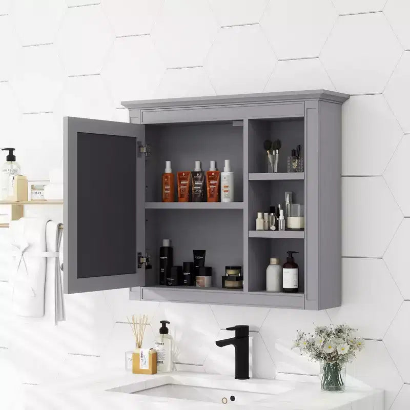 Meuble de salle de bain CASAINC 30 x 28 avec miroir et 3 étagères ouvertes, fixation murale (sans meuble-lavabo)
